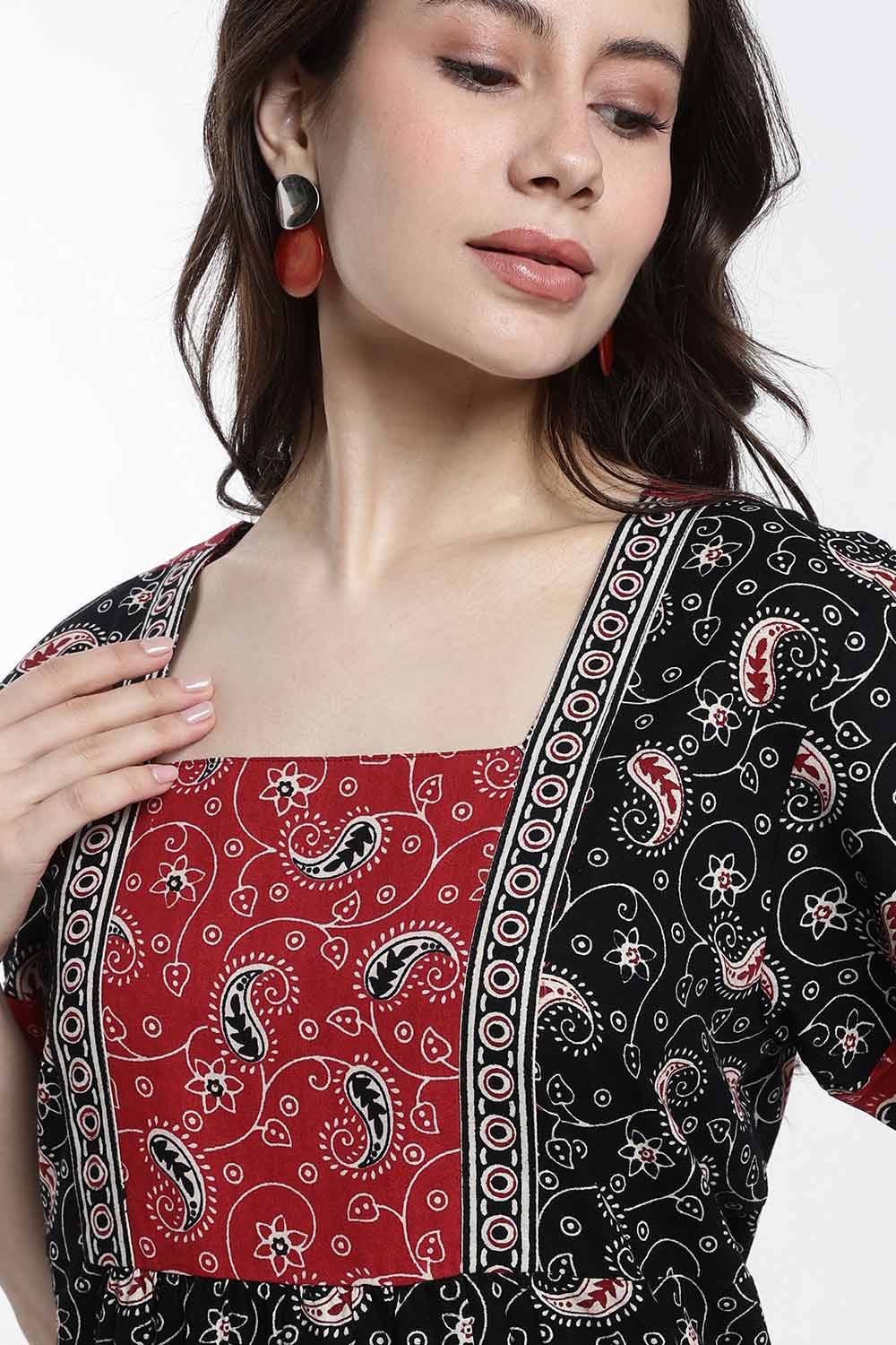 Naidu Hall Women’s Printed Cotton Nighty – Full Length Box Neck Nighty with Underbust Gathers & Patchwork Detail | Daily Wear Sleepwear for Women
 - NB47