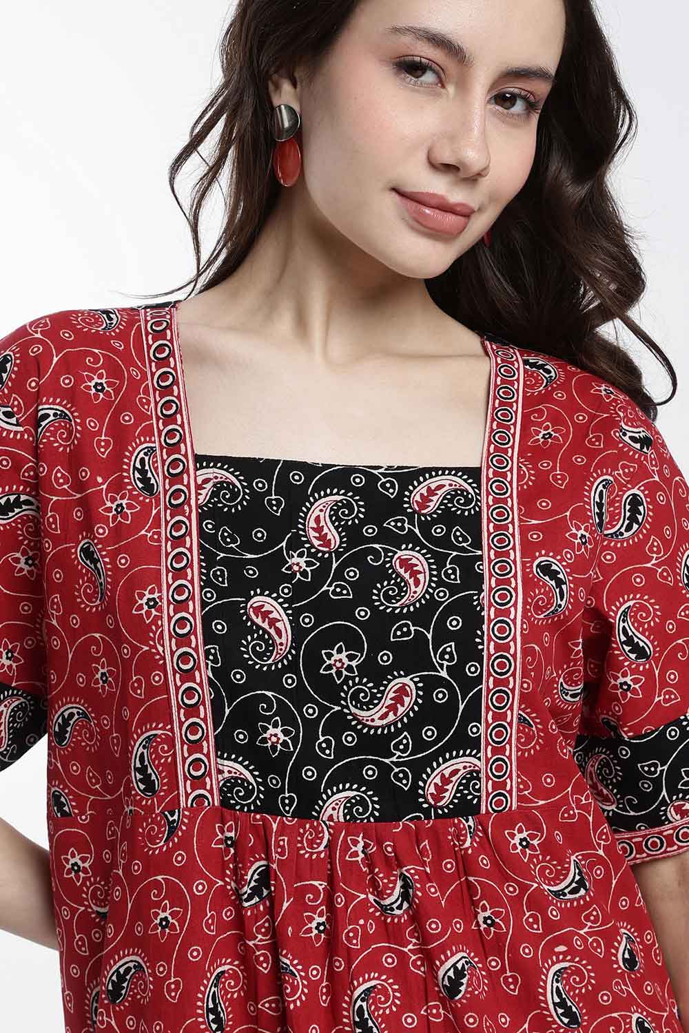 Naidu Hall Women’s Printed Cotton Nighty – Full Length Box Neck Nighty with Underbust Gathers & Patchwork Detail | Daily Wear Sleepwear for Women
 - NB47
