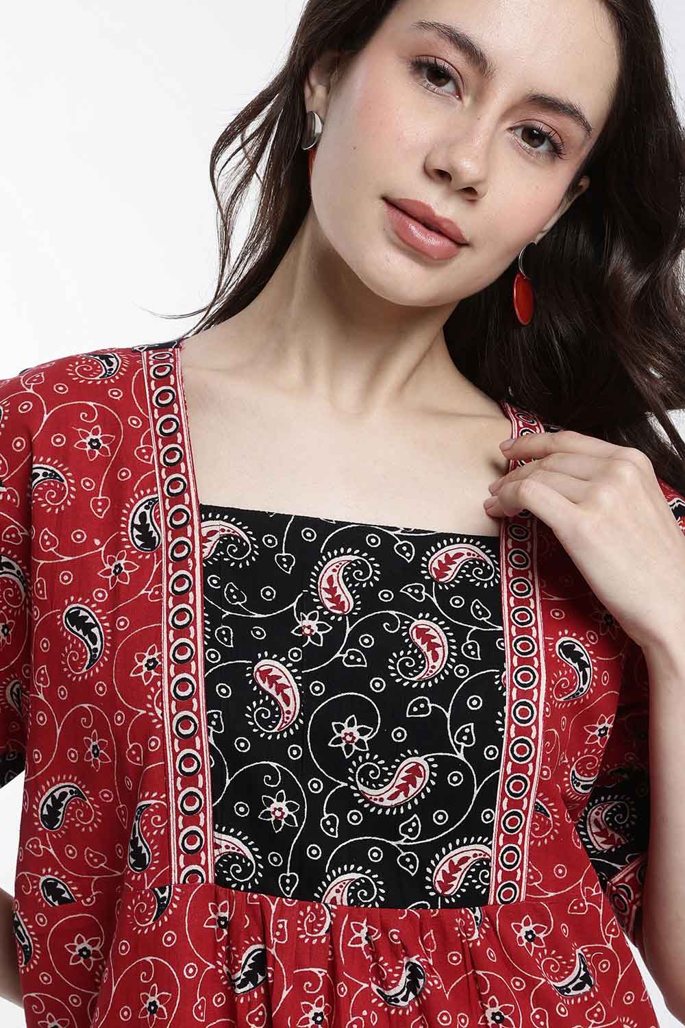 Naidu Hall Women’s Printed Cotton Nighty – Full Length Box Neck Nighty with Underbust Gathers & Patchwork Detail | Daily Wear Sleepwear for Women
 - NB47