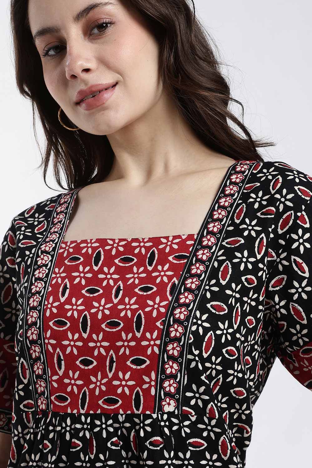 Naidu Hall Women’s Printed Cotton Nighty – Full Length Box Neck Nightdress with Patchwork Detail | Comfortable Women’s Sleepwear
 - NB48