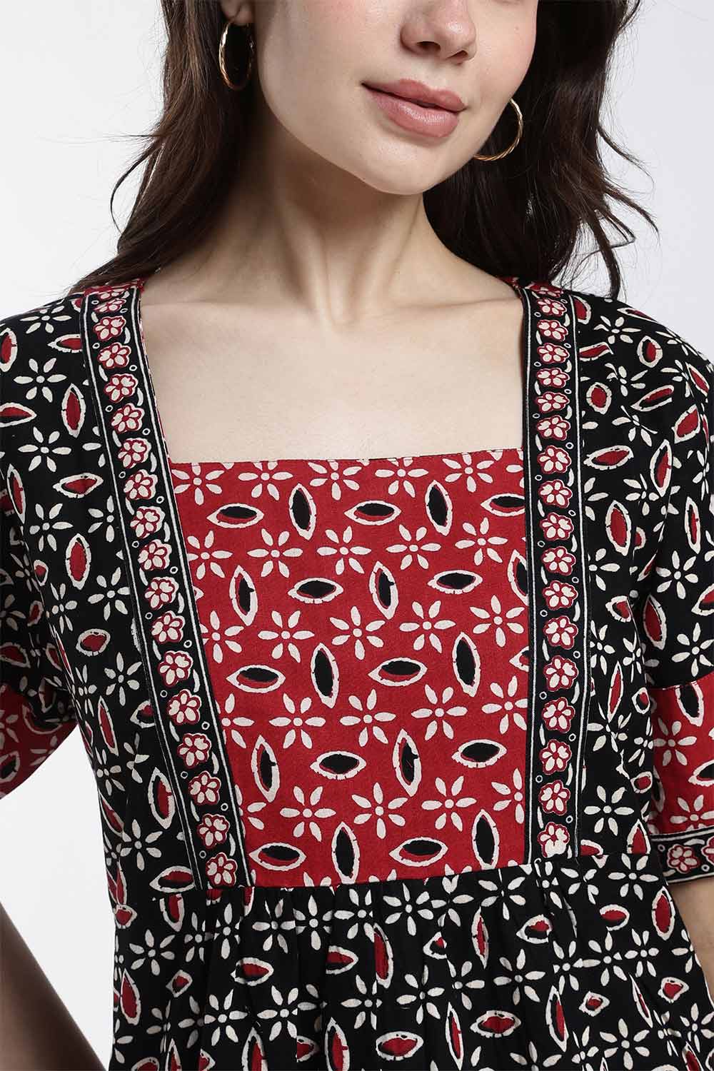 Naidu Hall Women’s Printed Cotton Nighty – Full Length Box Neck Nightdress with Patchwork Detail | Comfortable Women’s Sleepwear
 - NB48