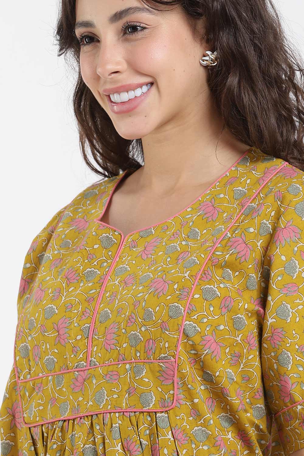 Naidu Hall Printed Cotton Nighty for Women – Full Length Relaxed Fit Sleepwear with V-Slit Neck & Panel Design | Comfortable Daily Wear Nighty
 - NF40