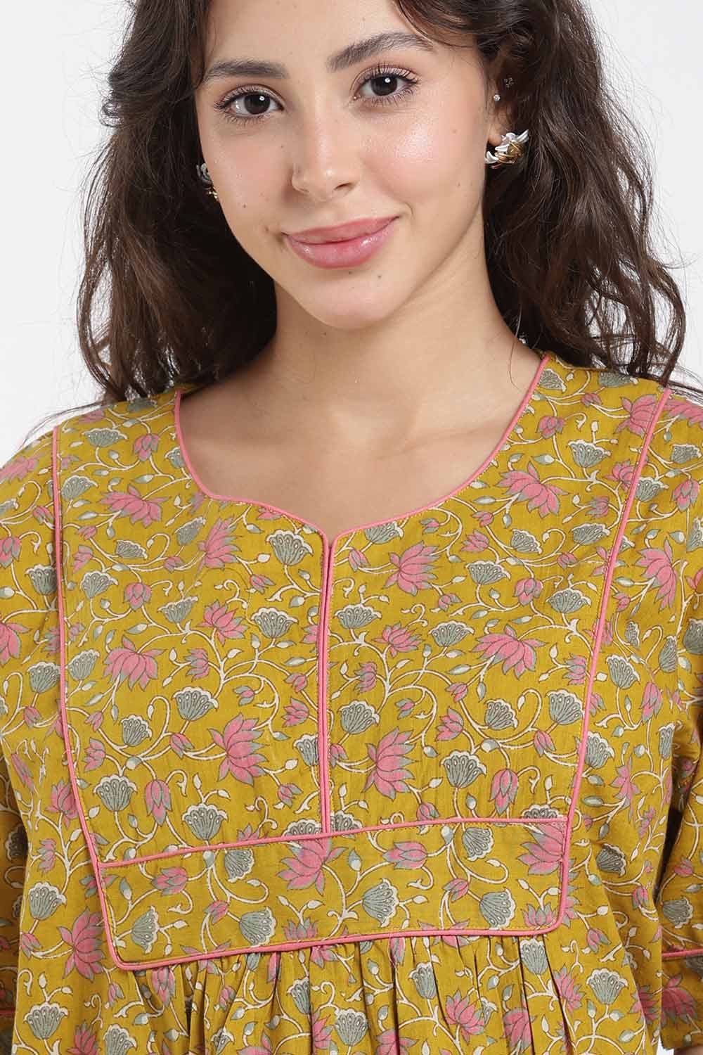 Naidu Hall Printed Cotton Nighty for Women – Full Length Relaxed Fit Sleepwear with V-Slit Neck & Panel Design | Comfortable Daily Wear Nighty
 - NF40