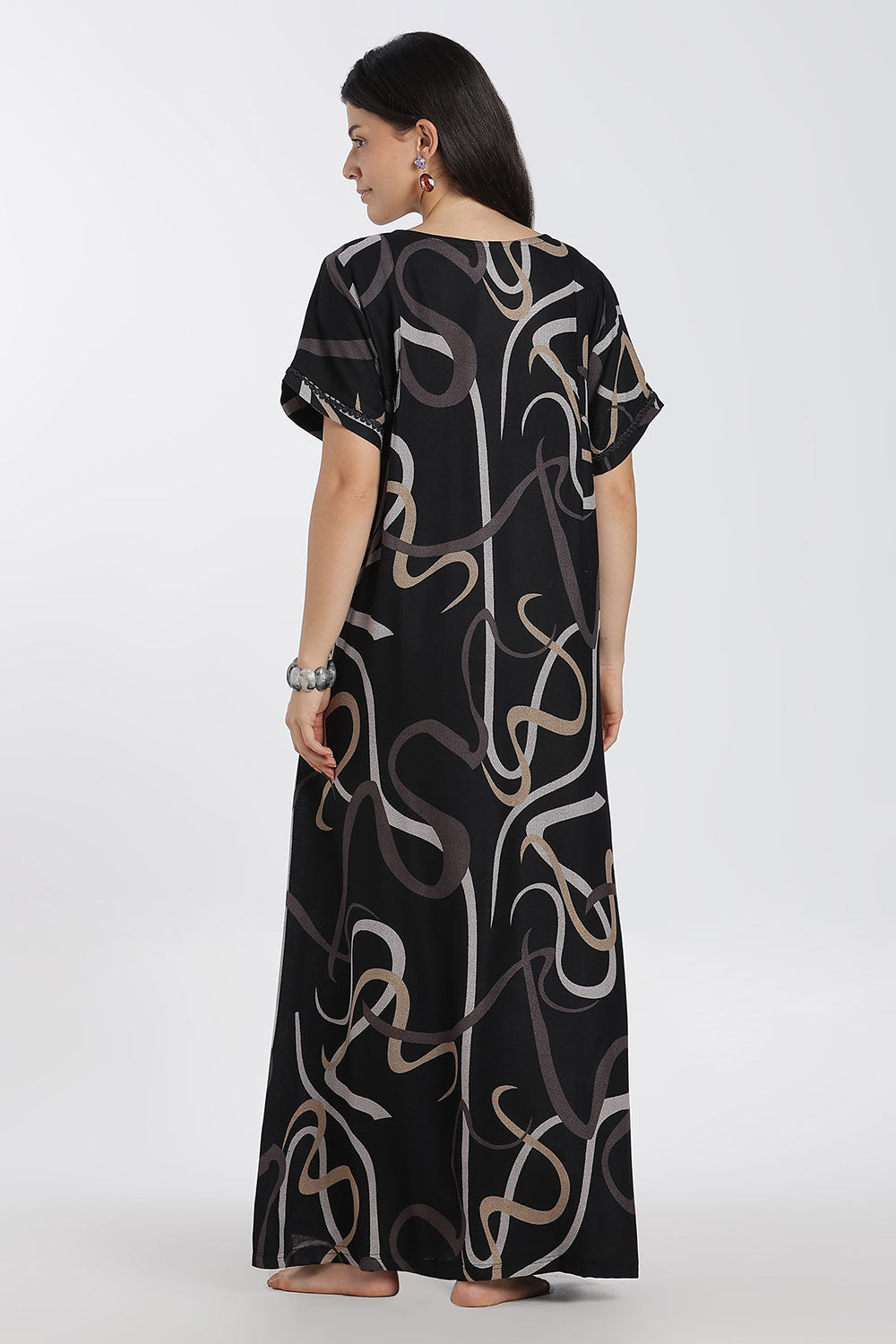 Naidu Hall Printed Cotton Nighty for Women – Full Length Relaxed Fit Sleepwear with Keyhole Neck & Panel Design | Comfortable Daily Wear Nighty
 - NF41