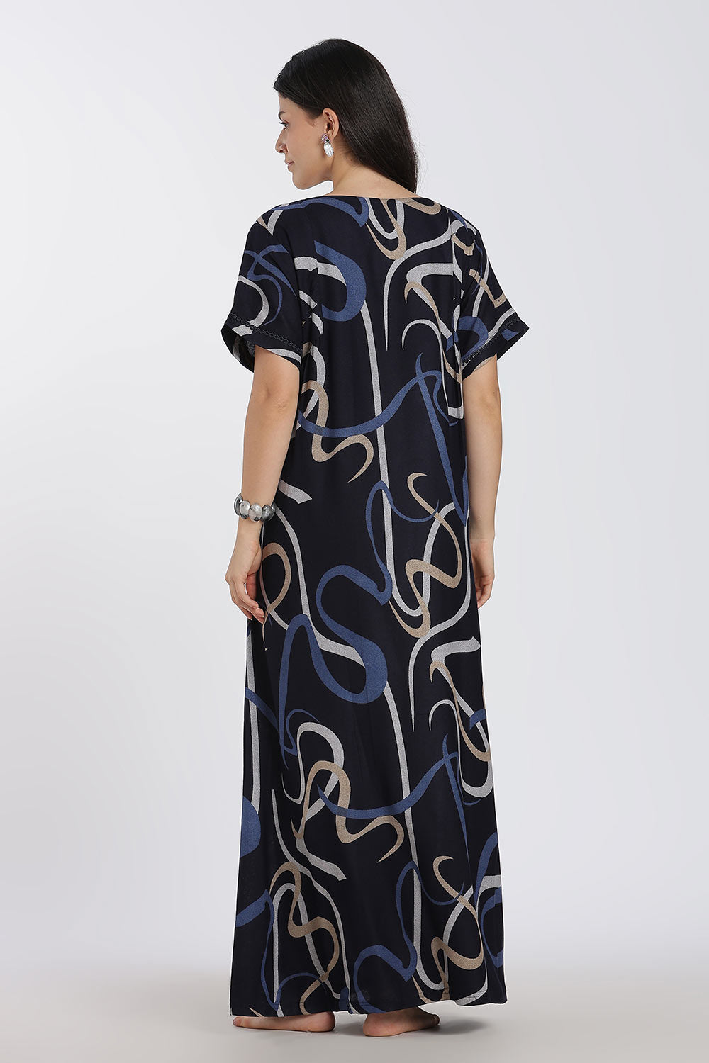 Naidu Hall Printed Cotton Nighty for Women – Full Length Relaxed Fit Sleepwear with Keyhole Neck & Panel Design | Comfortable Daily Wear Nighty
 - NF41