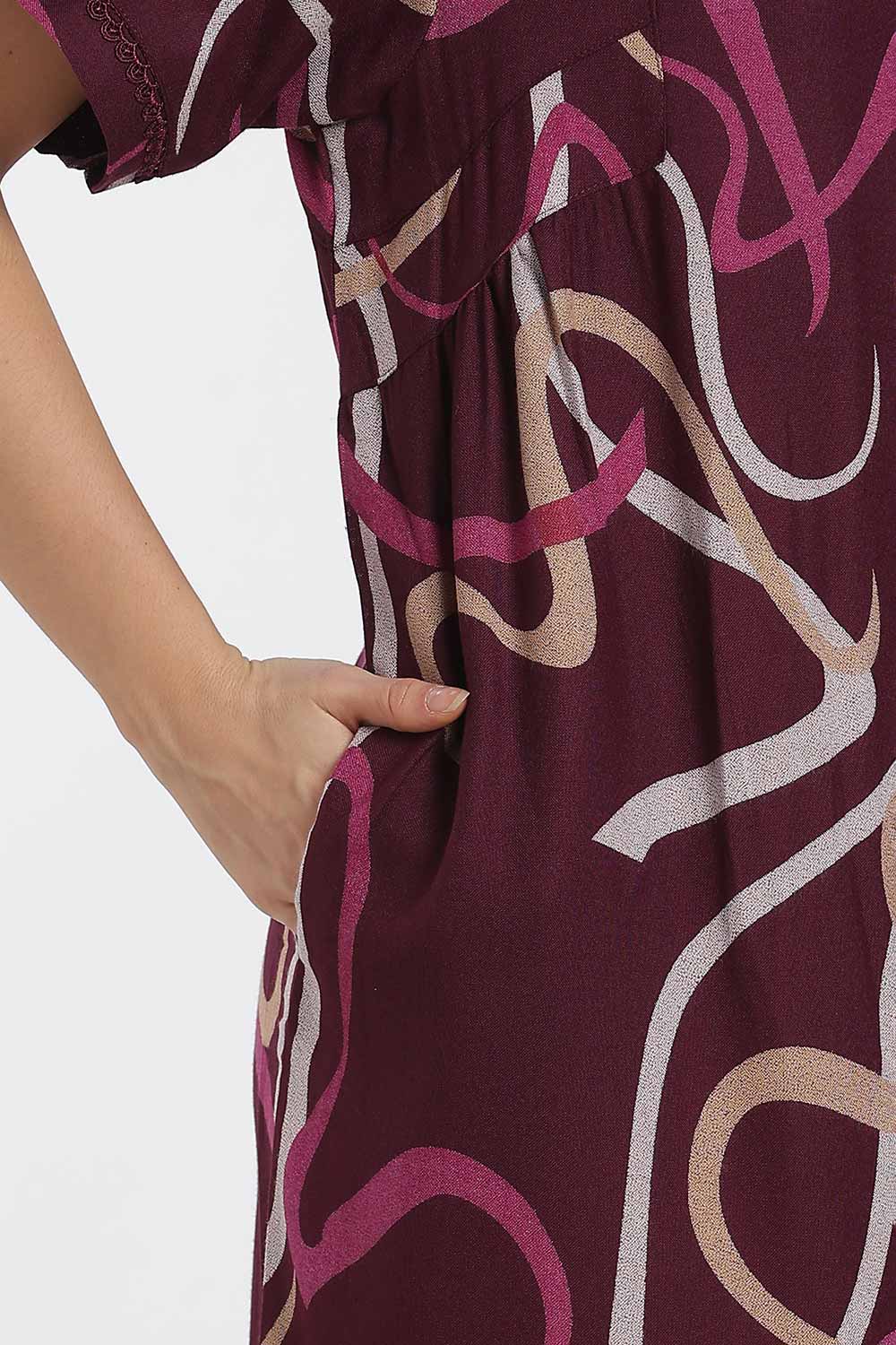 Naidu Hall Printed Cotton Nighty for Women – Full Length Relaxed Fit Sleepwear with Keyhole Neck & Panel Design | Comfortable Daily Wear Nighty
 - NF41