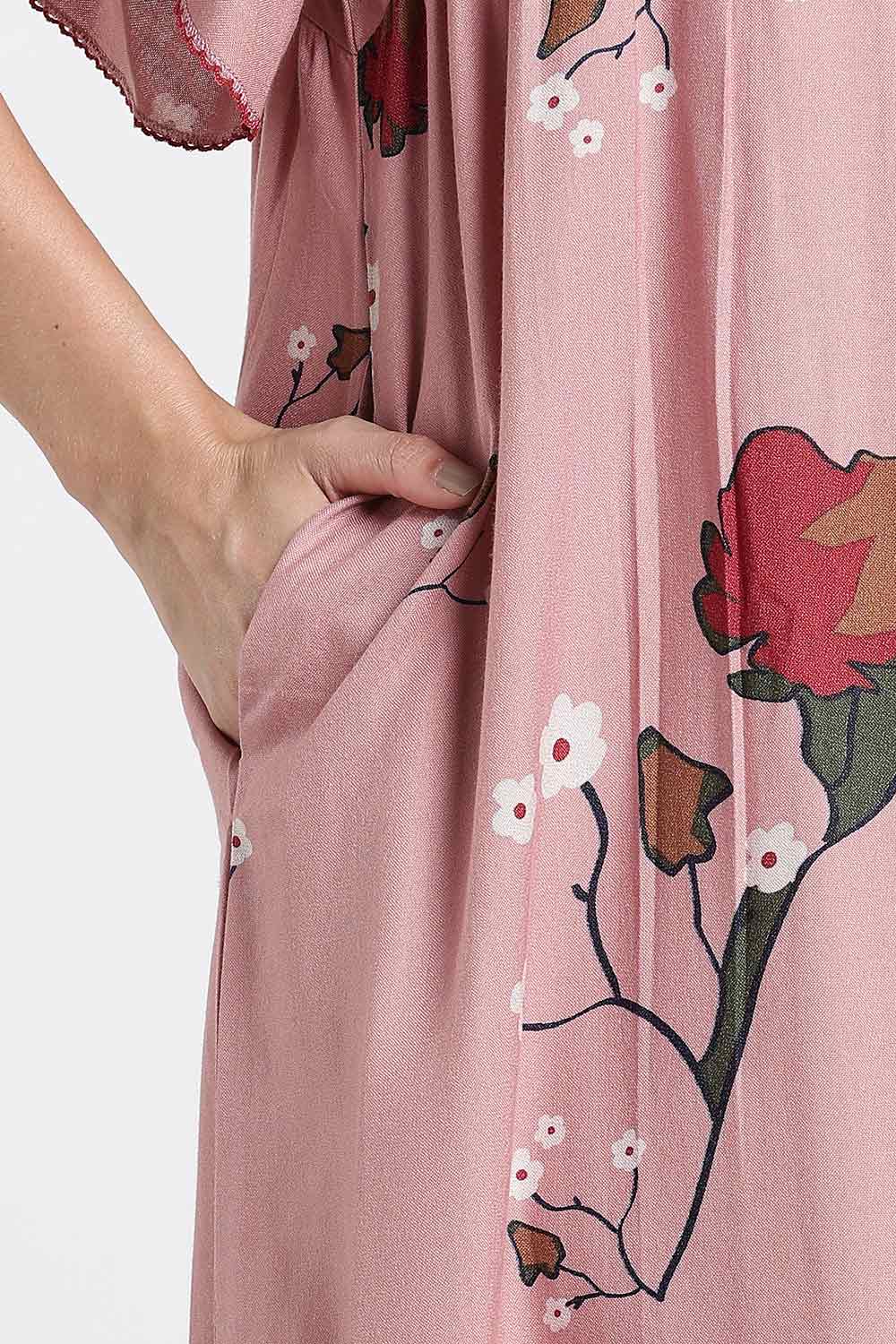 Naidu Hall Printed Cotton Nighty for Women – Full Length Flared Nighty with Lace V-Neck & Button Placket | Comfortable Daily Wear Sleepwear
 - NF42