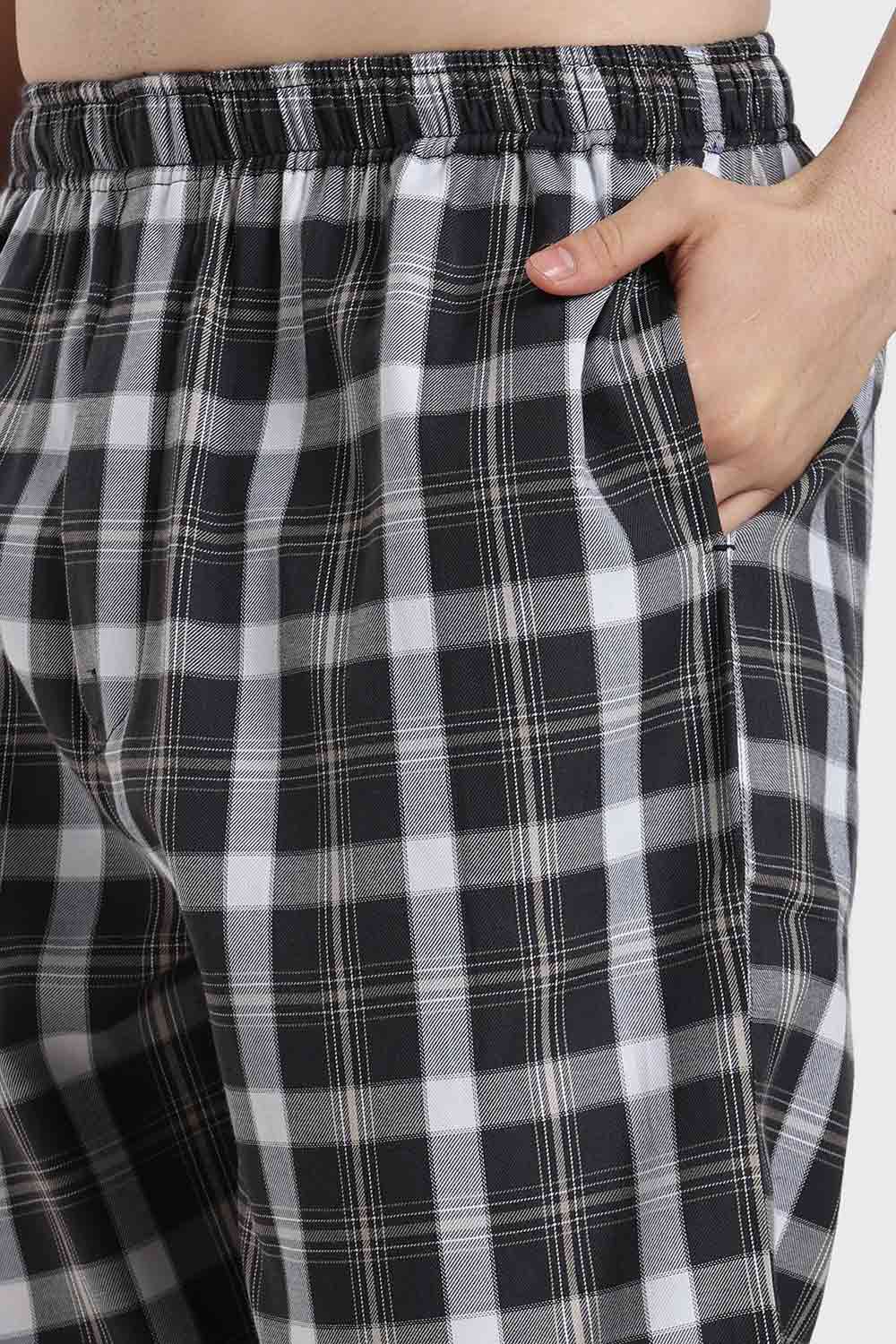 Enhance Men’s Cotton Blend Night Pants – Checked Pyjama Pants with Drawstring & Dual Side Pockets | Comfortable Men’s Nightwear & Lounge Pants - NP01