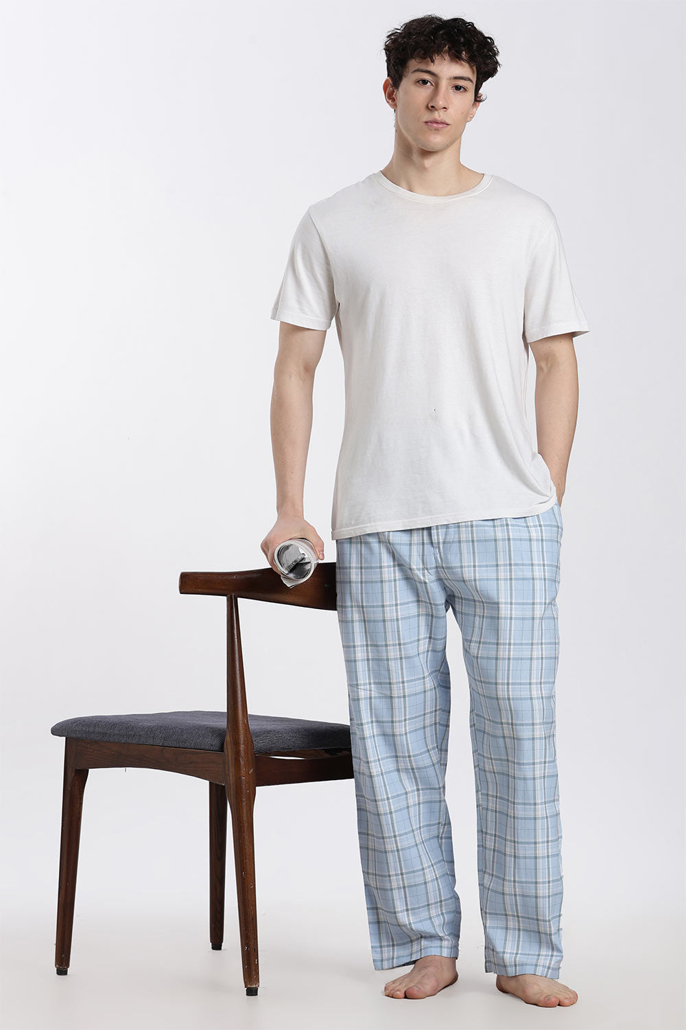 Enhance Men’s Cotton Blend Night Pants – Checked Pyjama Pants with Drawstring & Dual Side Pockets | Comfortable Men’s Nightwear & Lounge Pants - NP01