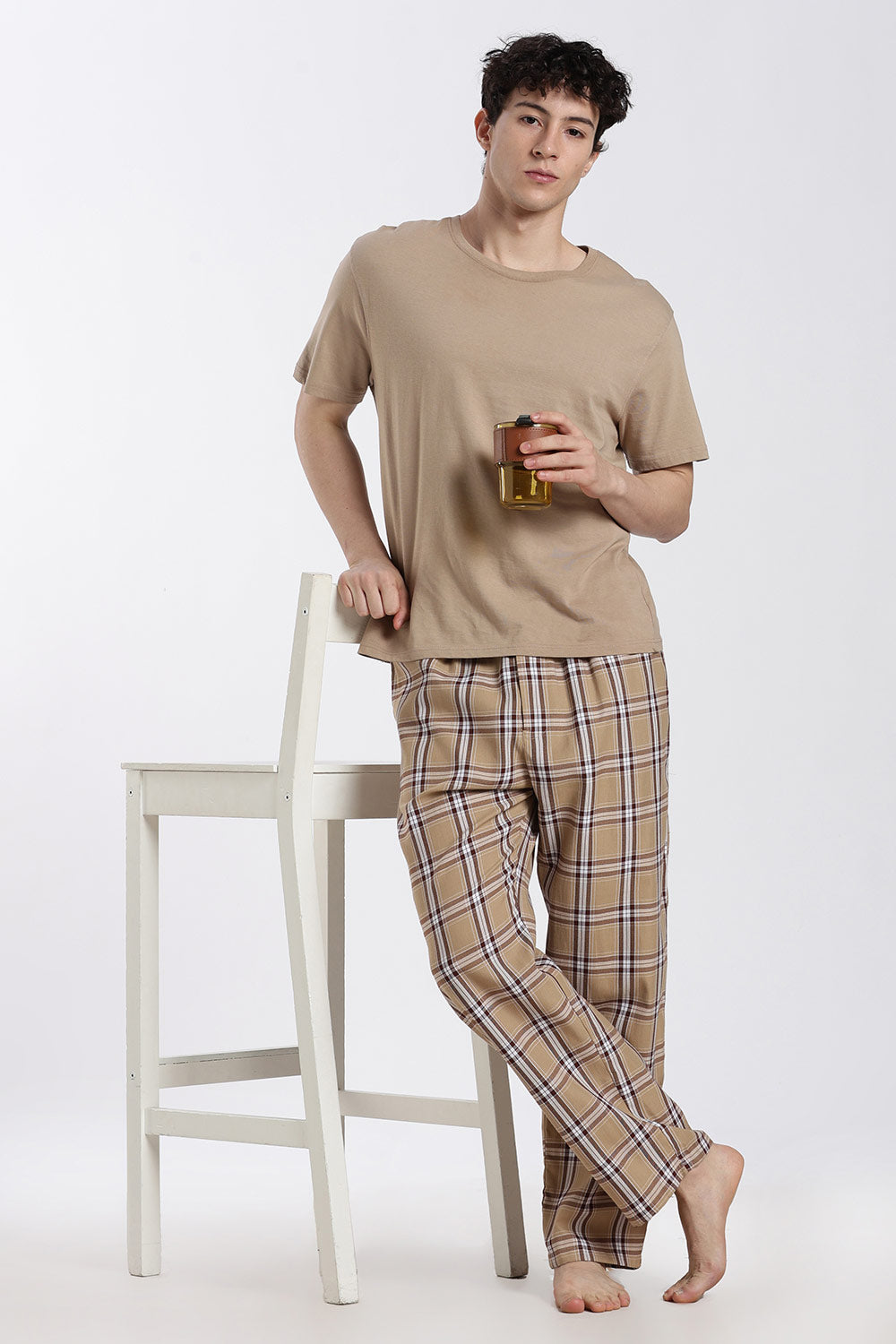 Enhance Men’s Cotton Blend Night Pants – Checked Pyjama Pants with Drawstring & Dual Side Pockets | Comfortable Men’s Nightwear & Lounge Pants - NP01