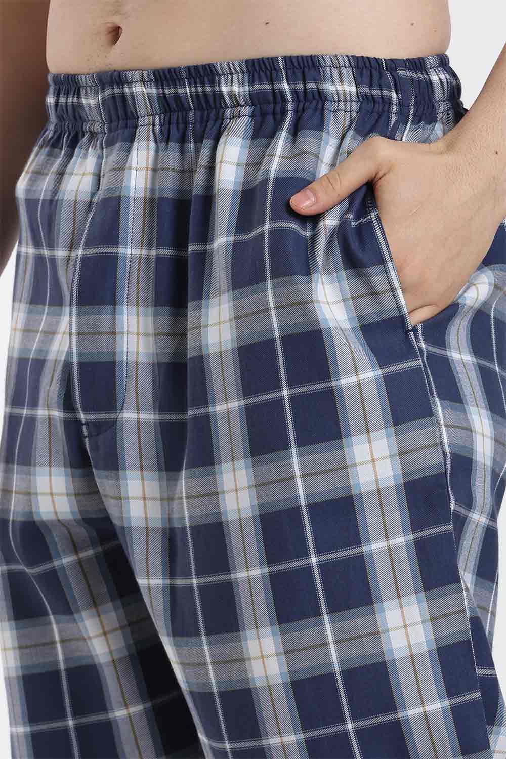 Enhance Men’s Cotton Blend Night Pants – Checked Pyjama Pants with Drawstring & Dual Side Pockets | Comfortable Men’s Nightwear & Lounge Pants - NP01