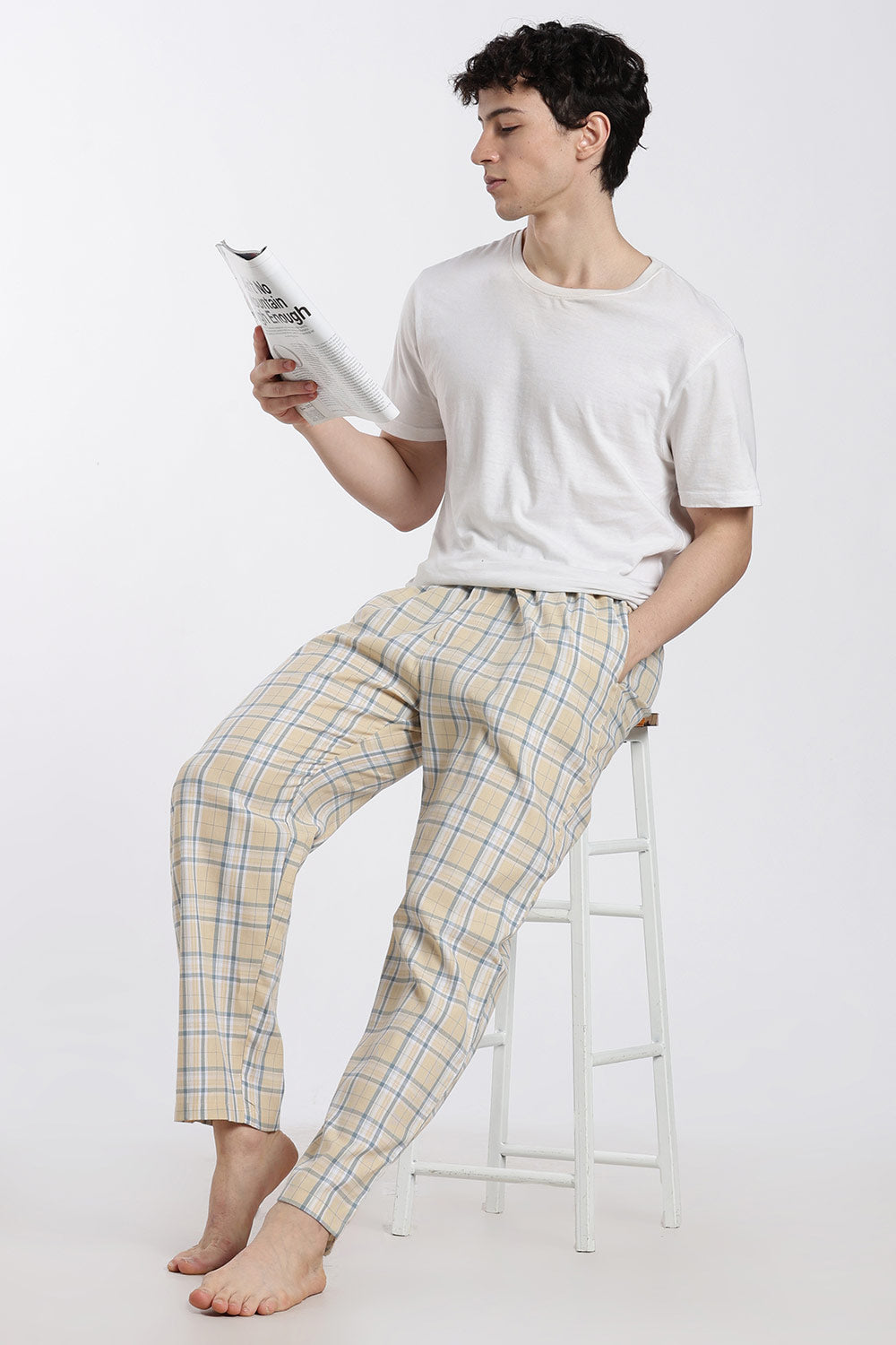 Enhance Men’s Cotton Blend Night Pants – Checked Pyjama Pants with Drawstring & Dual Side Pockets | Comfortable Men’s Nightwear & Lounge Pants - NP01