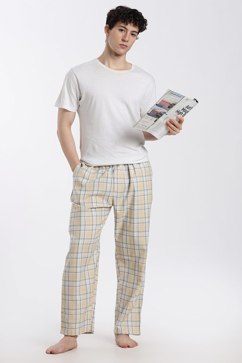 Enhance Men’s Cotton Blend Night Pants – Checked Pyjama Pants with Drawstring & Dual Side Pockets | Comfortable Men’s Nightwear & Lounge Pants - NP01