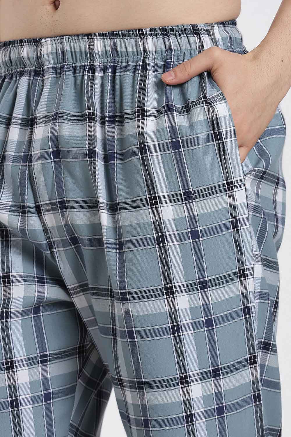Enhance Men’s Cotton Blend Night Pants – Checked Pyjama Pants with Drawstring & Dual Side Pockets | Comfortable Men’s Nightwear & Lounge Pants - NP01