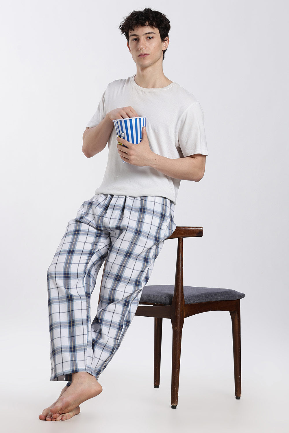 Enhance Men’s Cotton Blend Night Pants – Checked Pyjama Pants with Drawstring & Dual Side Pockets | Comfortable Men’s Nightwear & Lounge Pants - NP01