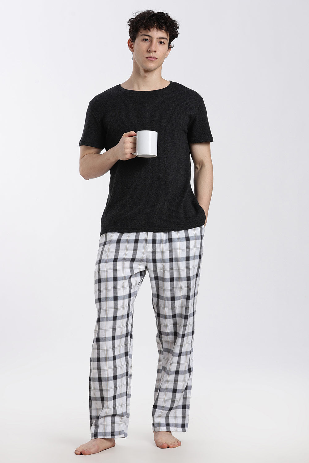 Enhance Men’s Cotton Blend Night Pants – Checked Pyjama Pants with Drawstring & Dual Side Pockets | Comfortable Men’s Nightwear & Lounge Pants - NP01