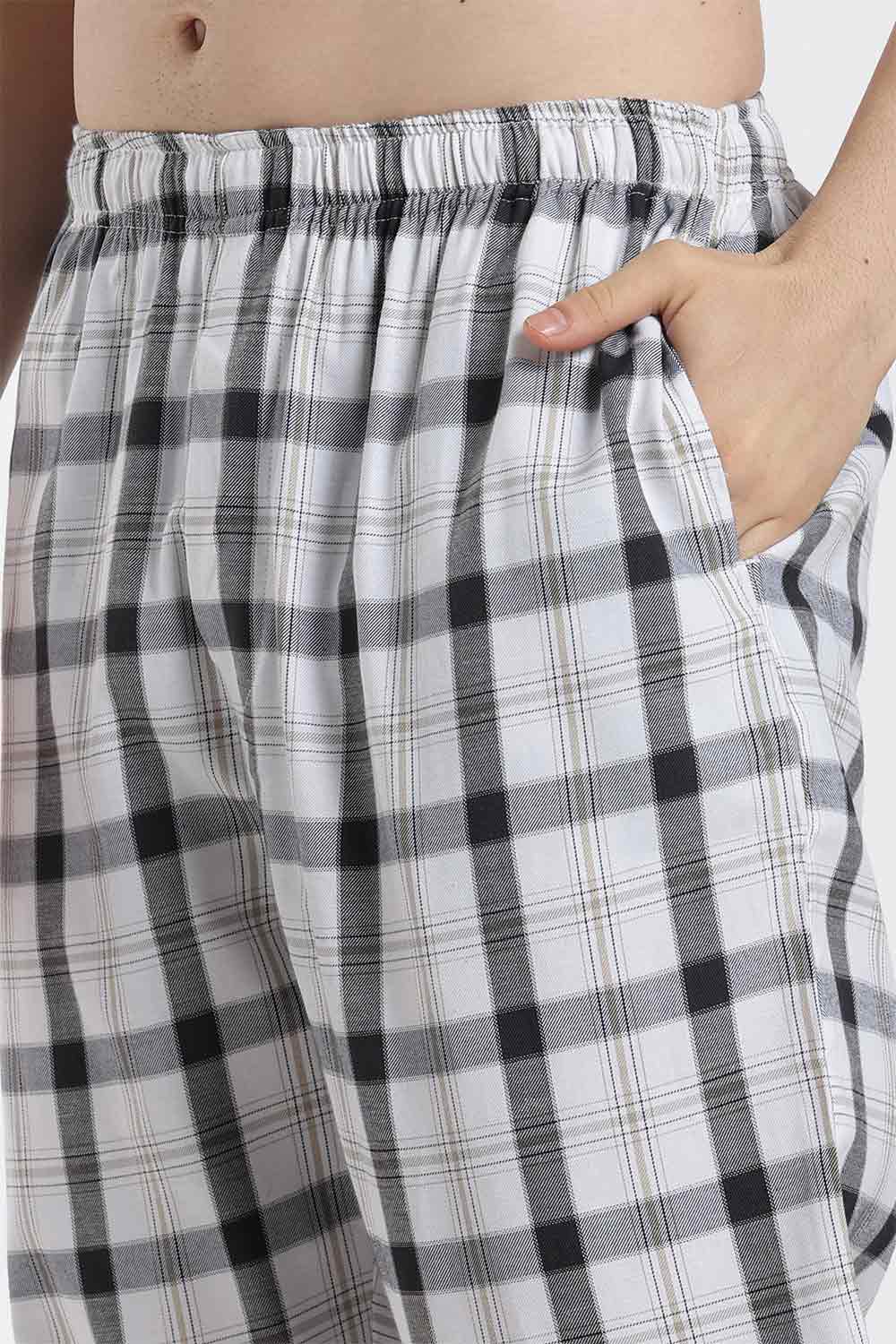 Enhance Men’s Cotton Blend Night Pants – Checked Pyjama Pants with Drawstring & Dual Side Pockets | Comfortable Men’s Nightwear & Lounge Pants - NP01