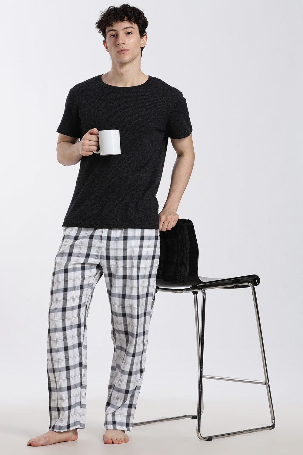 Enhance Men’s Cotton Blend Night Pants – Checked Pyjama Pants with Drawstring & Dual Side Pockets | Comfortable Men’s Nightwear & Lounge Pants - NP01