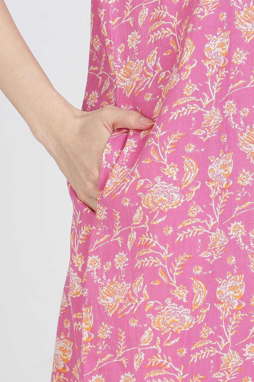 Naidu Hall Women’s Full-Length Cotton Blend Nighty | V-Neck Mandarin Collar, Puff Sleeves, Floral Print
 - NB12