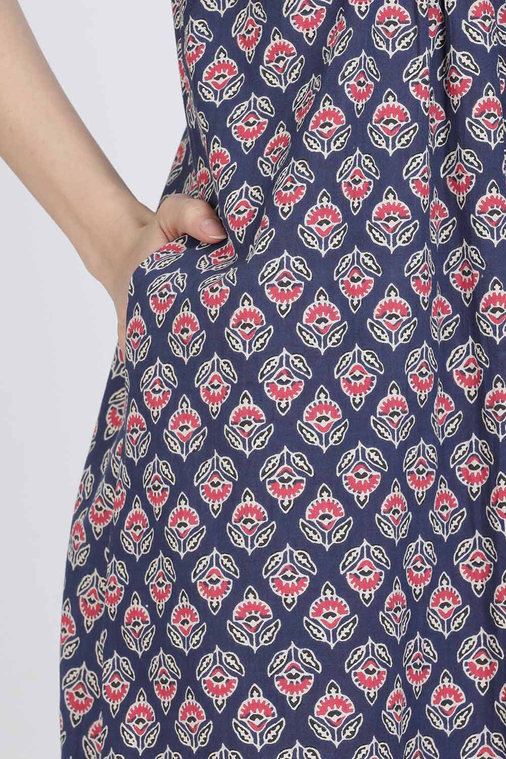 Naidu Hall Women’s Full-Length Cotton Blend Nighty | V-Neck Mandarin Collar, Puff Sleeves, Floral Print
 - NB13