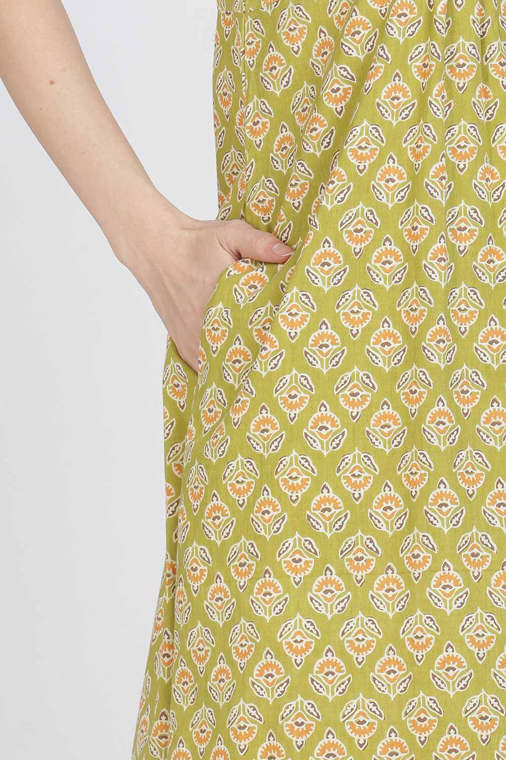 Naidu Hall Women’s Full-Length Cotton Blend Nighty | V-Neck Mandarin Collar, Puff Sleeves, Floral Print
 - NB13