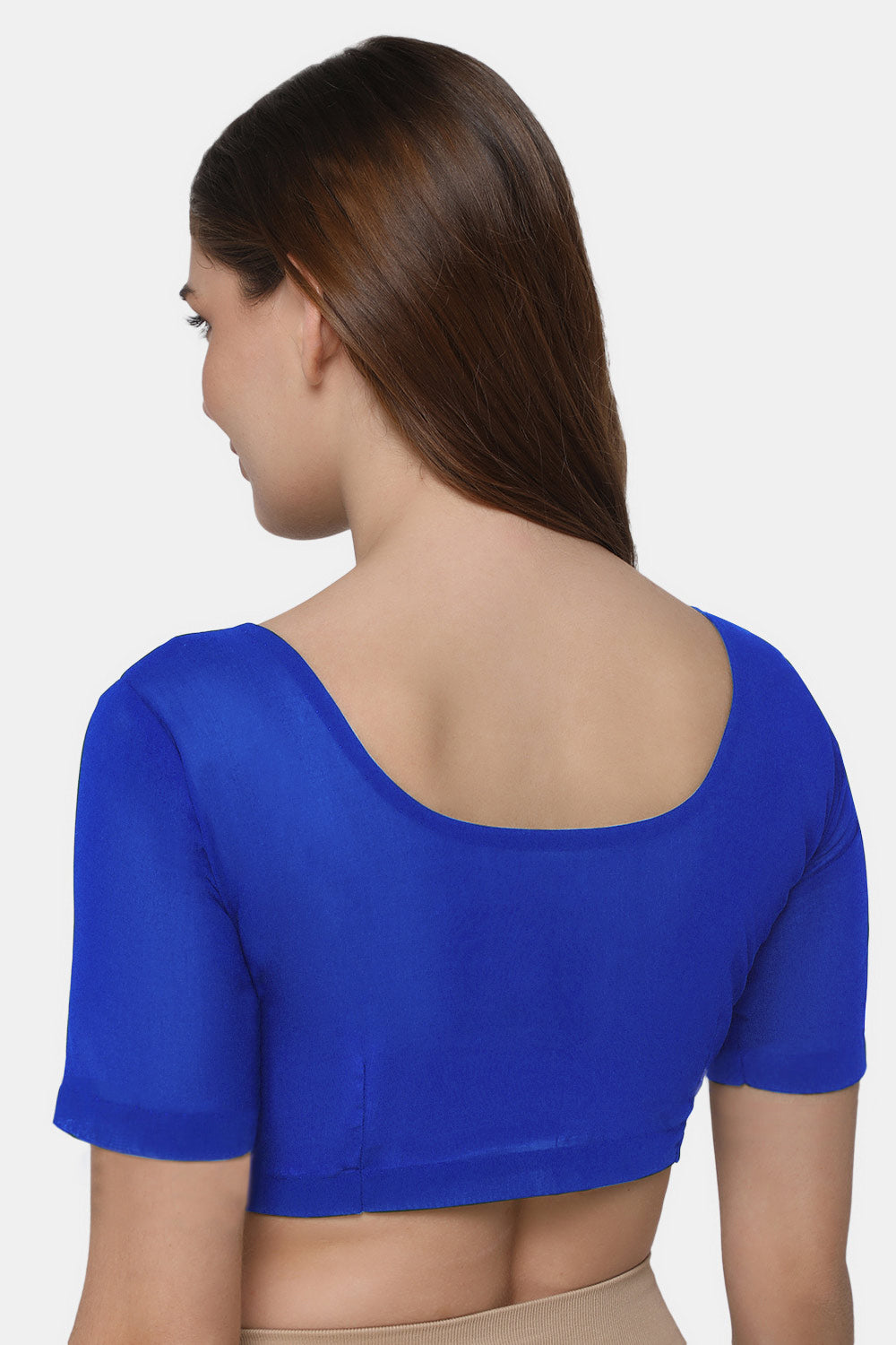 Naidu Hall Women's 2x2 Cotton Saree Blouse | Readymade Round Neck Short Sleeve Woven Cotton Blouse | Plain Traditional Blouse for Cotton, Handloom & Linen Sarees - RNRE