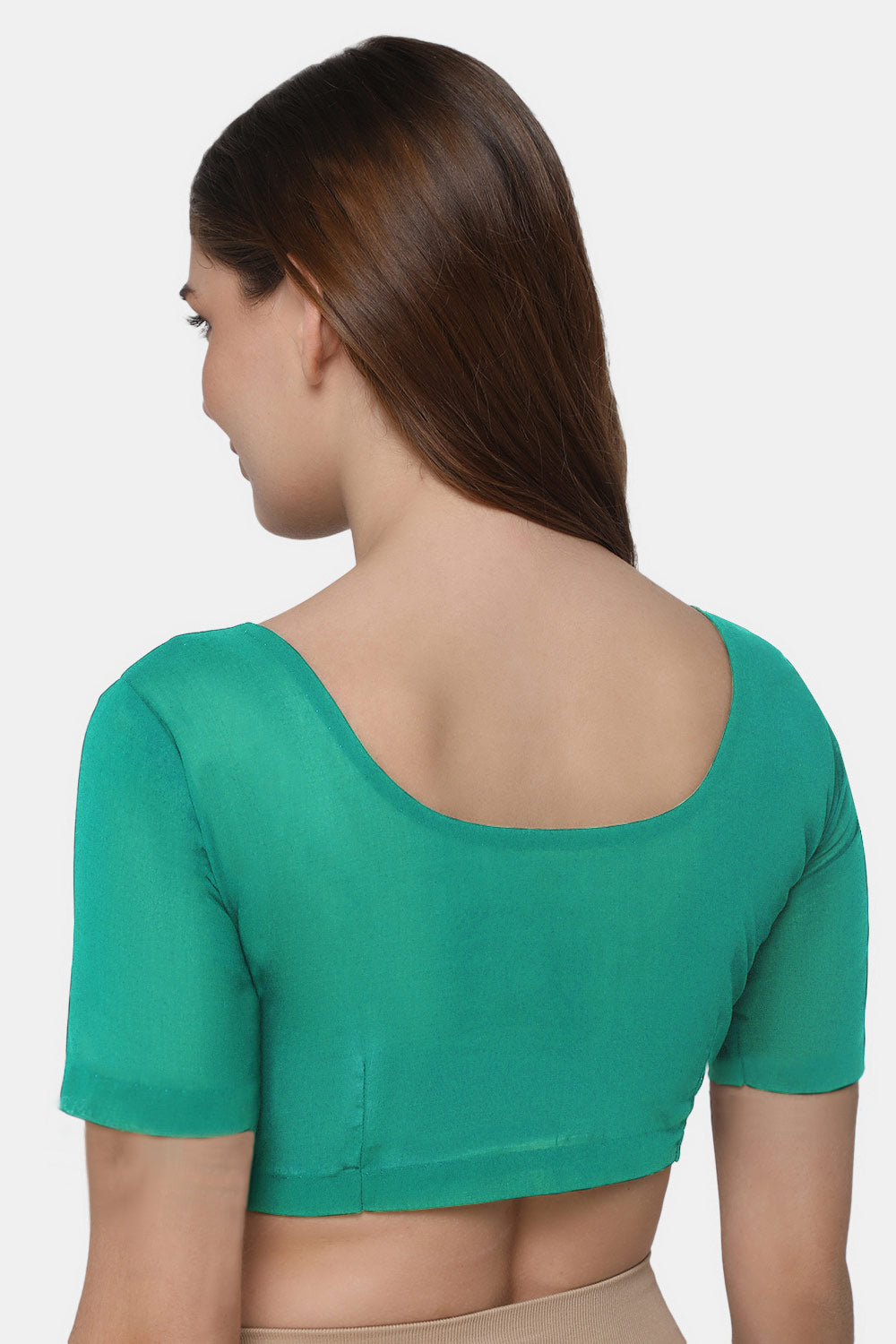 Naidu Hall Women's 2x2 Cotton Saree Blouse | Readymade Round Neck Short Sleeve Woven Cotton Blouse | Plain Traditional Blouse for Cotton, Handloom & Linen Sarees - RNRE