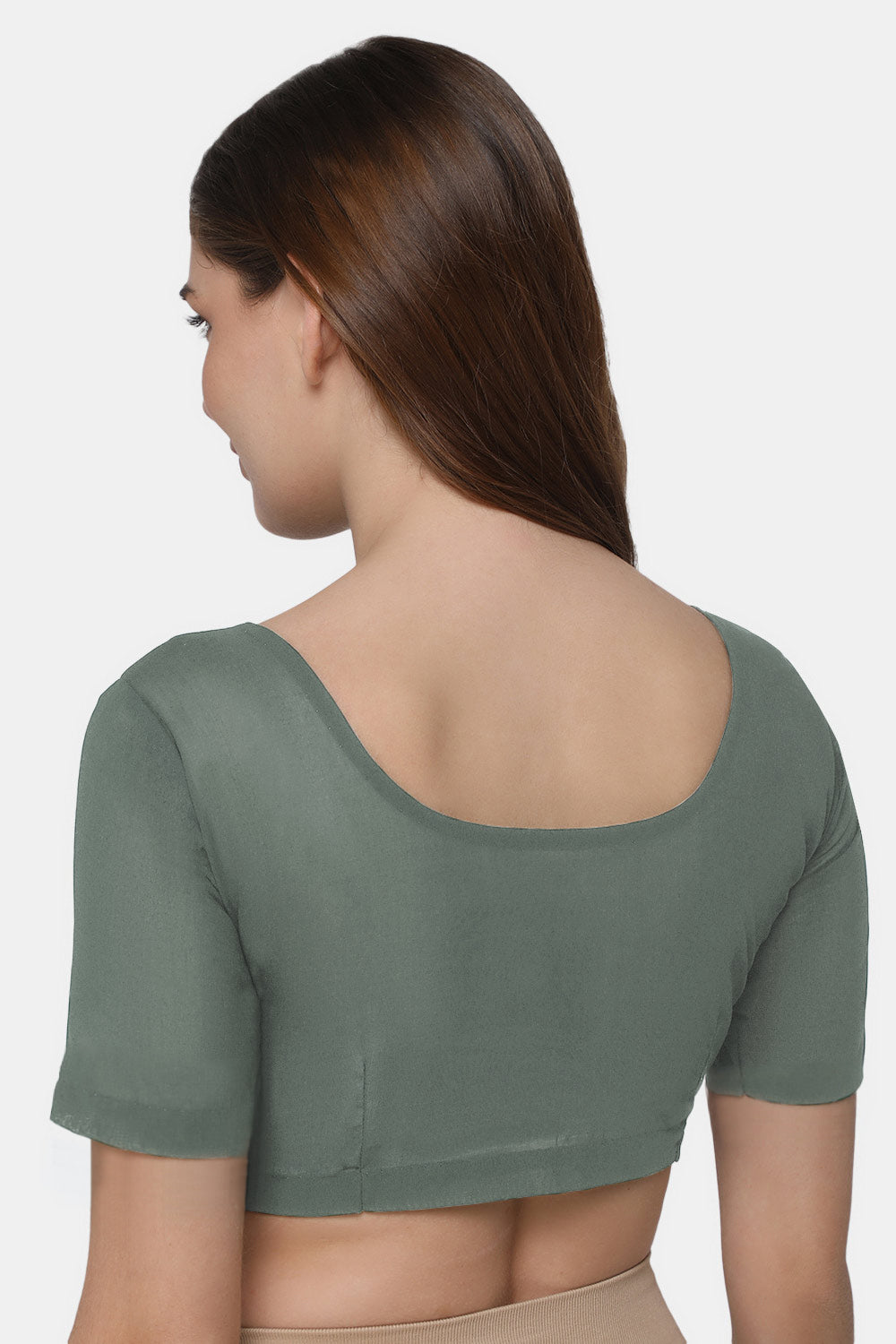 Naidu Hall Women's 2x2 Cotton Saree Blouse | Readymade Round Neck Short Sleeve Woven Cotton Blouse | Plain Traditional Blouse for Cotton, Handloom & Linen Sarees - RNRE