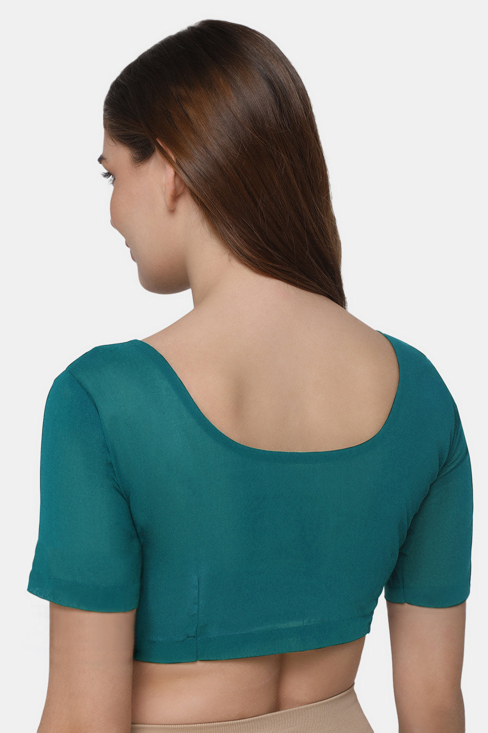 Naidu Hall Women's 2x2 Cotton Saree Blouse | Readymade Round Neck Short Sleeve Woven Cotton Blouse | Plain Traditional Blouse for Cotton, Handloom & Linen Sarees - RNRE