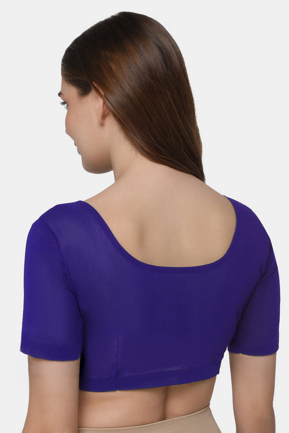 Naidu Hall Women's 2x2 Cotton Saree Blouse | Readymade Round Neck Short Sleeve Woven Cotton Blouse | Plain Traditional Blouse for Cotton, Handloom & Linen Sarees - RNRE