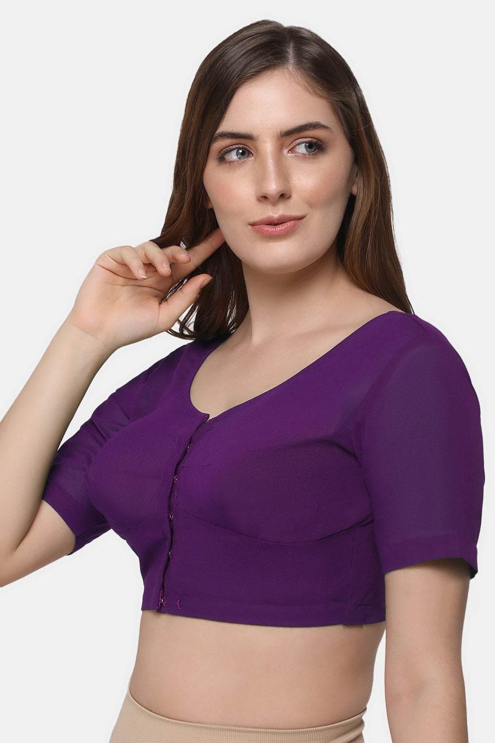 Naidu Hall Women's 2x2 Cotton Saree Blouse | Readymade Round Neck Short Sleeve Woven Cotton Blouse | Plain Traditional Blouse for Cotton, Handloom & Linen Sarees - RNRE