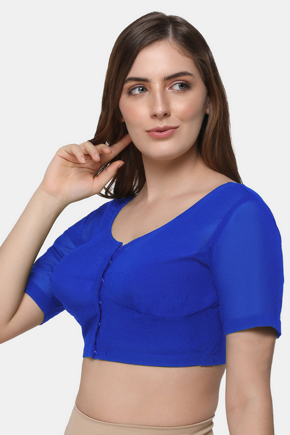 Naidu Hall Women's 2x2 Cotton Saree Blouse | Readymade Round Neck Short Sleeve Woven Cotton Blouse | Plain Traditional Blouse for Cotton, Handloom & Linen Sarees - RNRE