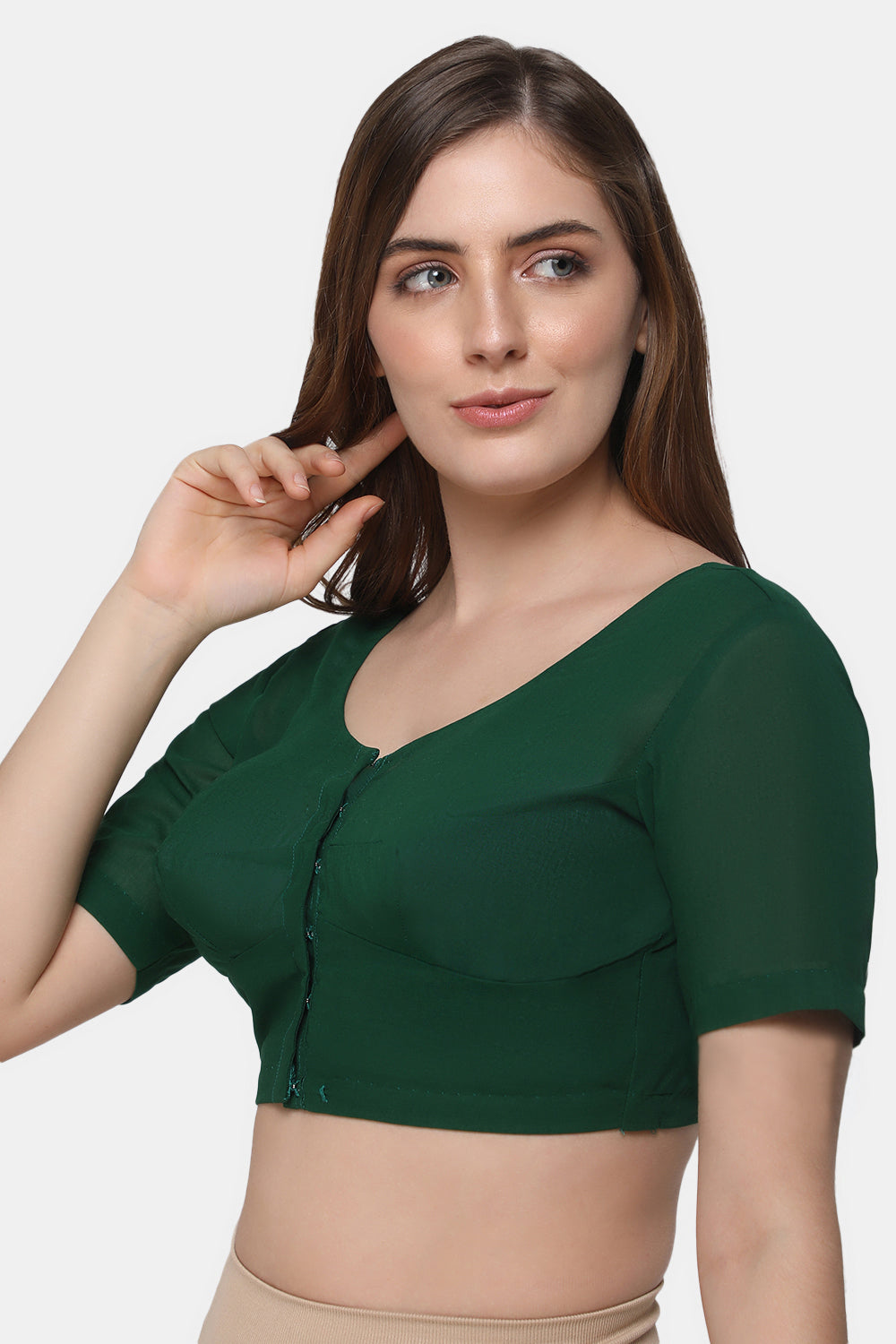 Naidu Hall Women's 2x2 Cotton Saree Blouse | Readymade Round Neck Short Sleeve Woven Cotton Blouse | Plain Traditional Blouse for Cotton, Handloom & Linen Sarees - RNRE