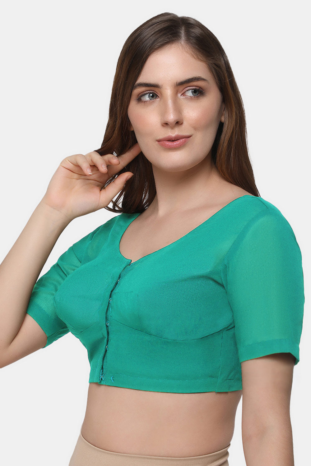 Naidu Hall Women's 2x2 Cotton Saree Blouse | Readymade Round Neck Short Sleeve Woven Cotton Blouse | Plain Traditional Blouse for Cotton, Handloom & Linen Sarees - RNRE