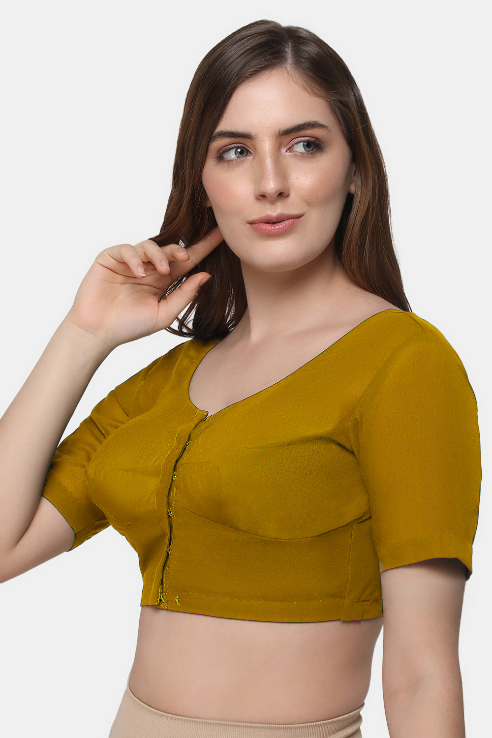Naidu Hall Women's 2x2 Cotton Saree Blouse | Readymade Round Neck Short Sleeve Woven Cotton Blouse | Plain Traditional Blouse for Cotton, Handloom & Linen Sarees - RNRE