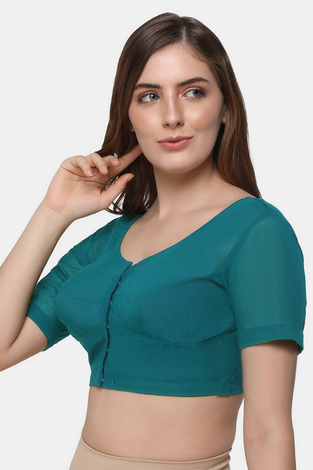 Naidu Hall Women's 2x2 Cotton Saree Blouse | Readymade Round Neck Short Sleeve Woven Cotton Blouse | Plain Traditional Blouse for Cotton, Handloom & Linen Sarees - RNRE