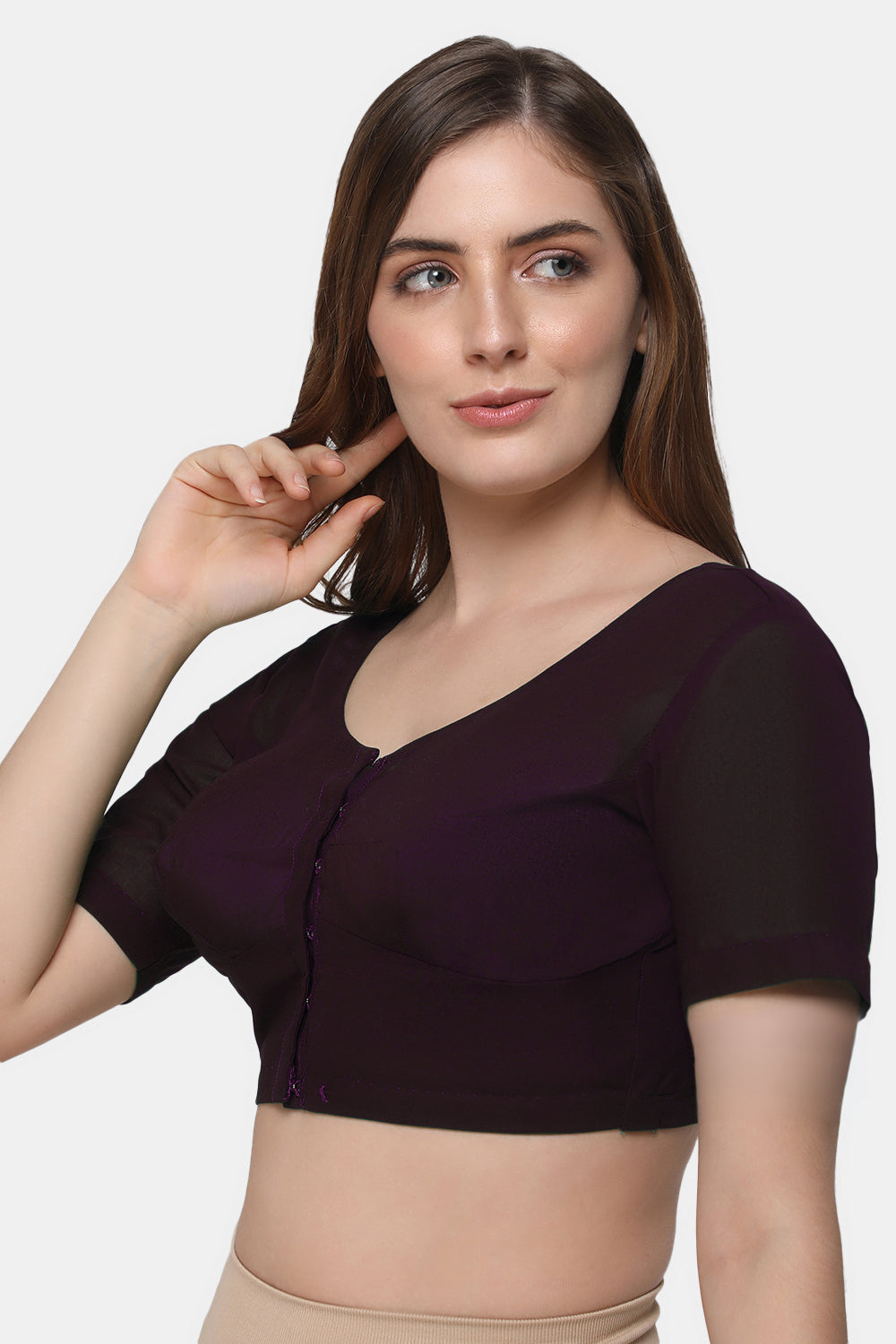 Naidu Hall Women's 2x2 Cotton Saree Blouse | Readymade Round Neck Short Sleeve Woven Cotton Blouse | Plain Traditional Blouse for Cotton, Handloom & Linen Sarees - RNRE