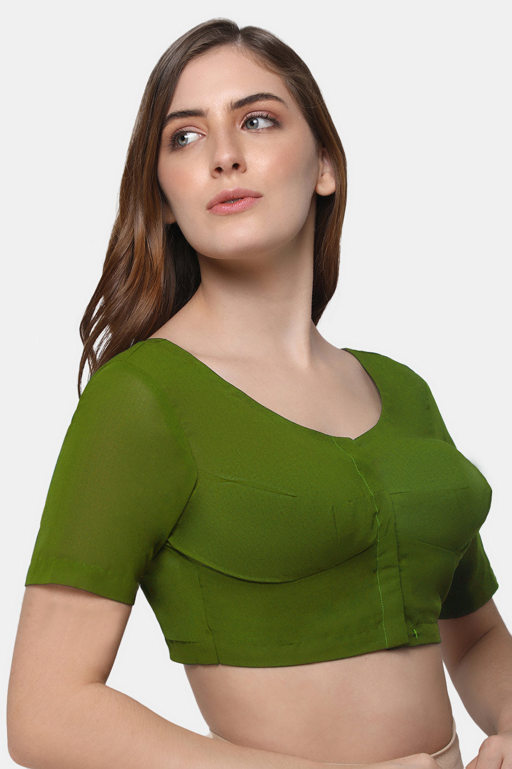 Naidu Hall Women's 2x2 Cotton Saree Blouse | Readymade Round Neck Short Sleeve Woven Cotton Blouse | Plain Traditional Blouse for Cotton, Handloom & Linen Sarees - RNRE