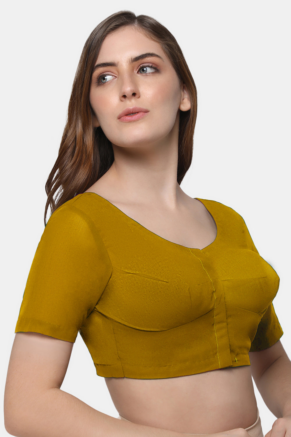 Naidu Hall Women's 2x2 Cotton Saree Blouse | Readymade Round Neck Short Sleeve Woven Cotton Blouse | Plain Traditional Blouse for Cotton, Handloom & Linen Sarees - RNRE