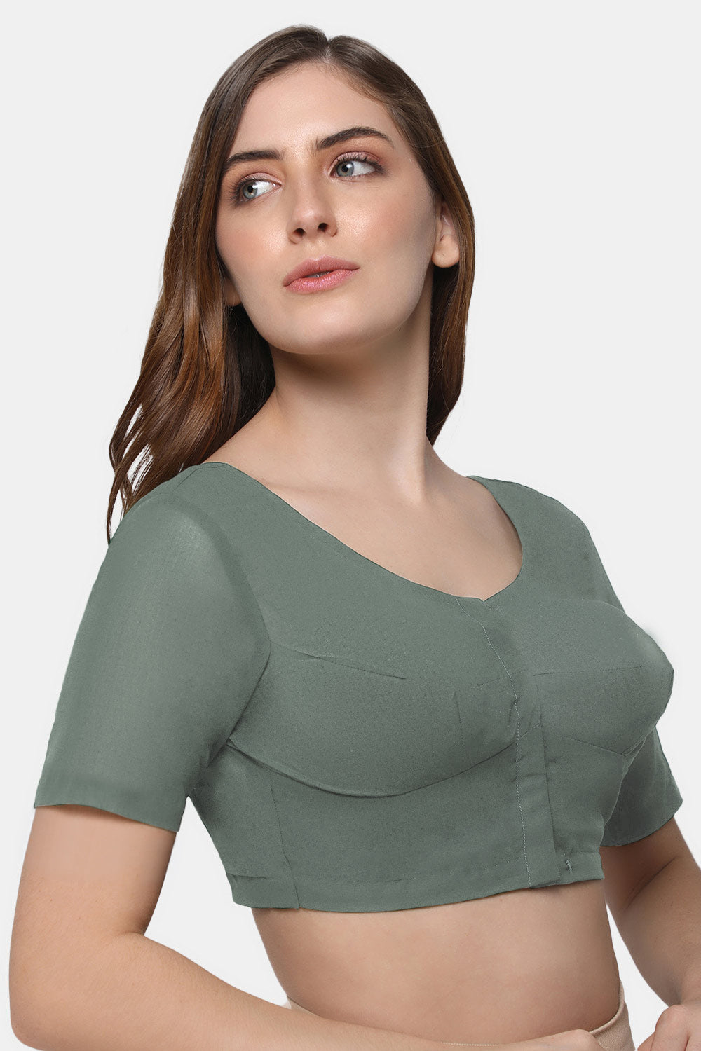 Naidu Hall Women's 2x2 Cotton Saree Blouse | Readymade Round Neck Short Sleeve Woven Cotton Blouse | Plain Traditional Blouse for Cotton, Handloom & Linen Sarees - RNRE