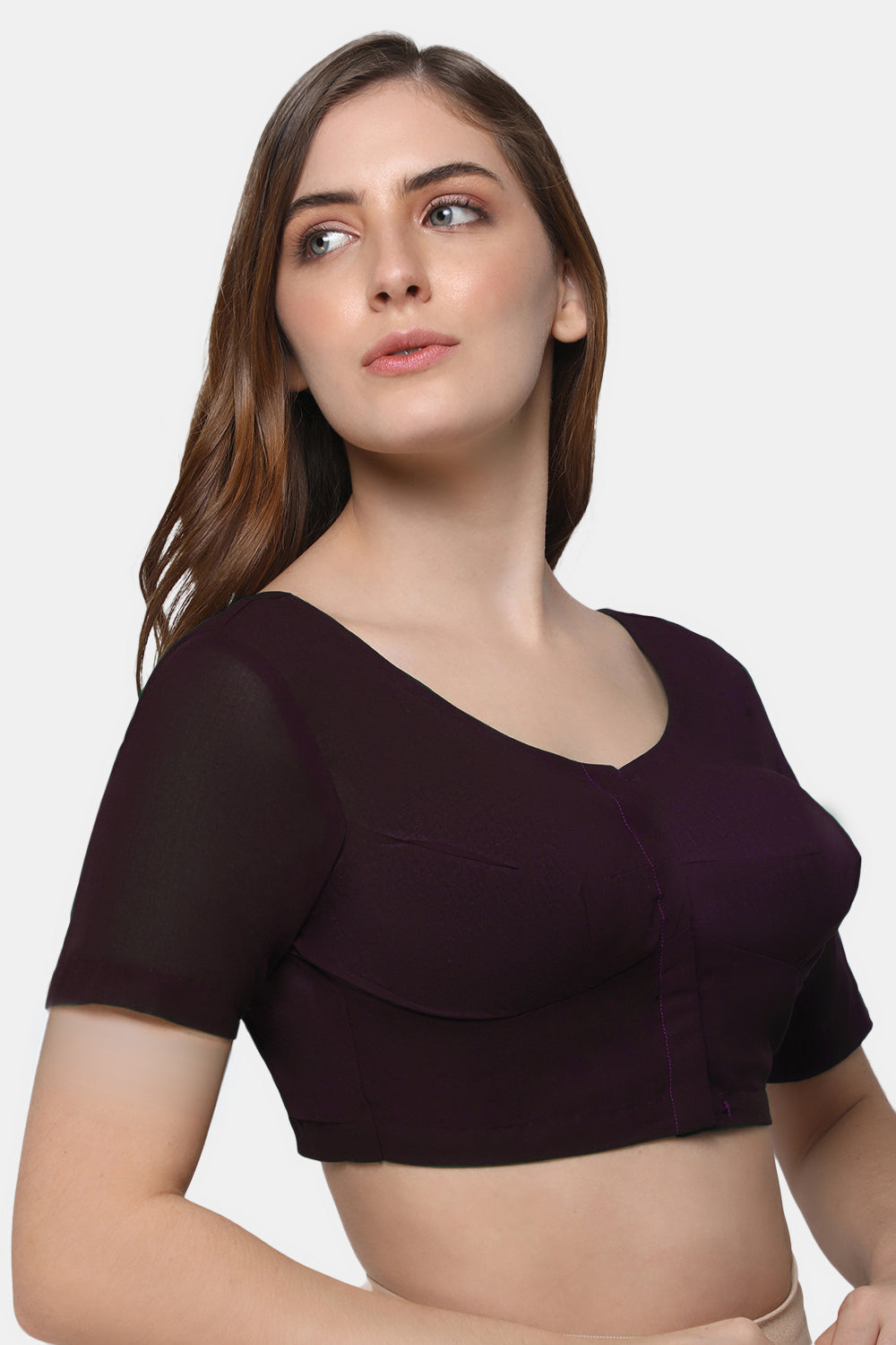 Naidu Hall Women's 2x2 Cotton Saree Blouse | Readymade Round Neck Short Sleeve Woven Cotton Blouse | Plain Traditional Blouse for Cotton, Handloom & Linen Sarees - RNRE