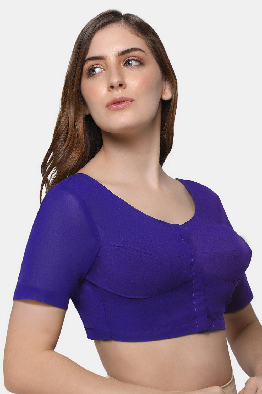 Naidu Hall Women's 2x2 Cotton Saree Blouse | Readymade Round Neck Short Sleeve Woven Cotton Blouse | Plain Traditional Blouse for Cotton, Handloom & Linen Sarees - RNRE