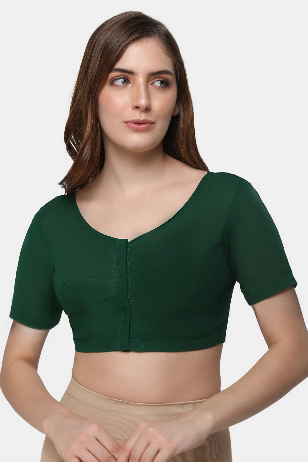 Naidu Hall Women's 2x2 Cotton Saree Blouse | Readymade Round Neck Short Sleeve Woven Cotton Blouse | Plain Traditional Blouse for Cotton, Handloom & Linen Sarees - RNRE