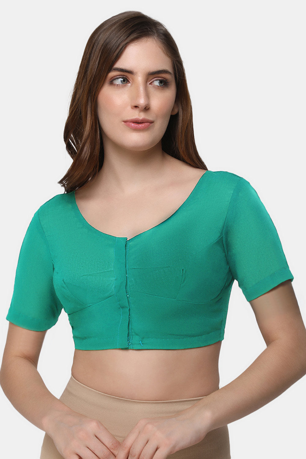 Naidu Hall Women's 2x2 Cotton Saree Blouse | Readymade Round Neck Short Sleeve Woven Cotton Blouse | Plain Traditional Blouse for Cotton, Handloom & Linen Sarees - RNRE