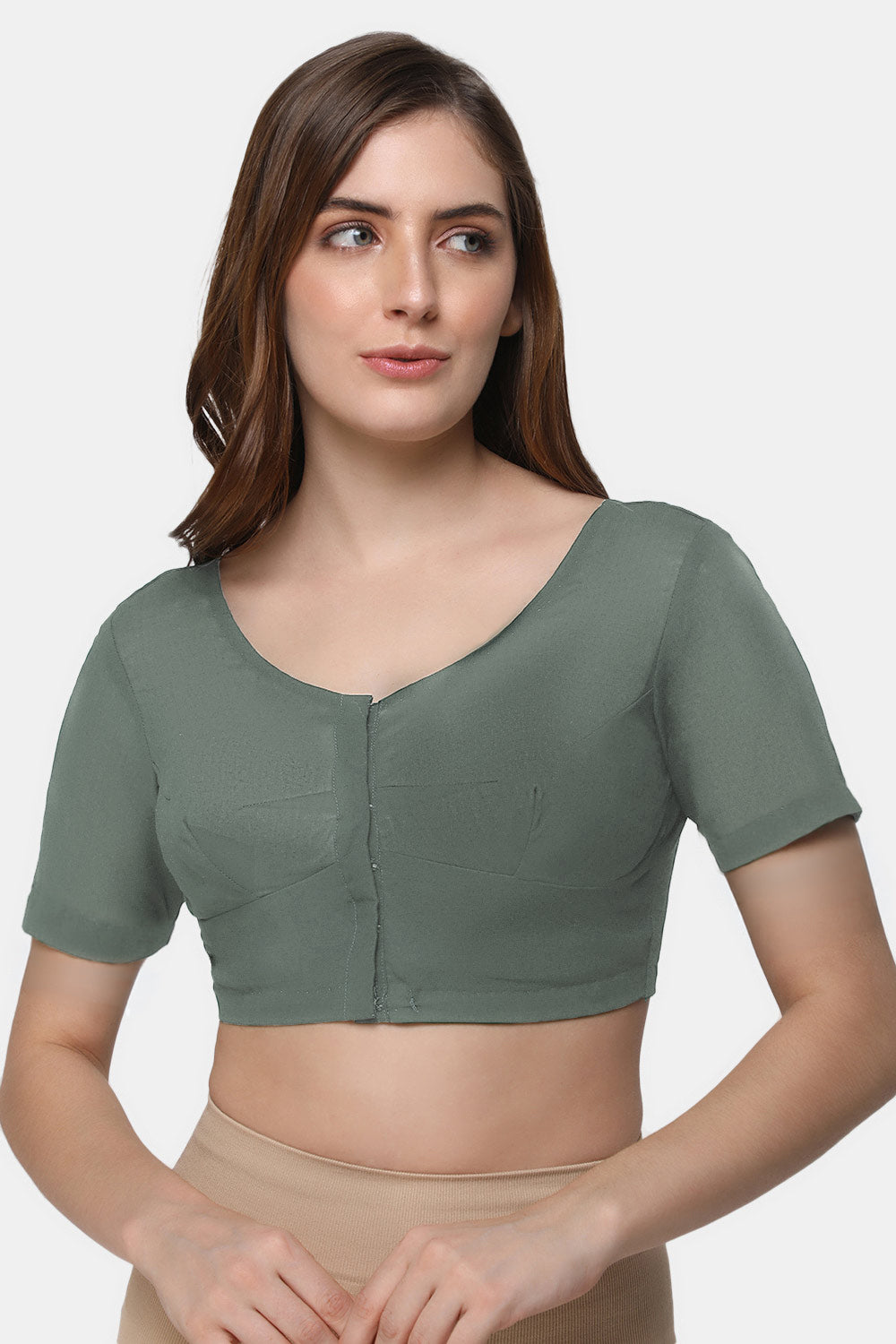Naidu Hall Women's 2x2 Cotton Saree Blouse | Readymade Round Neck Short Sleeve Woven Cotton Blouse | Plain Traditional Blouse for Cotton, Handloom & Linen Sarees - RNRE
