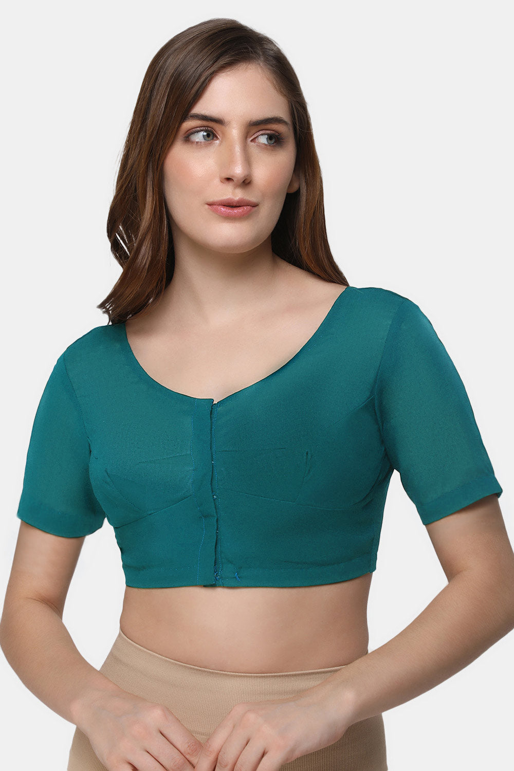 Naidu Hall Women's 2x2 Cotton Saree Blouse | Readymade Round Neck Short Sleeve Woven Cotton Blouse | Plain Traditional Blouse for Cotton, Handloom & Linen Sarees - RNRE
