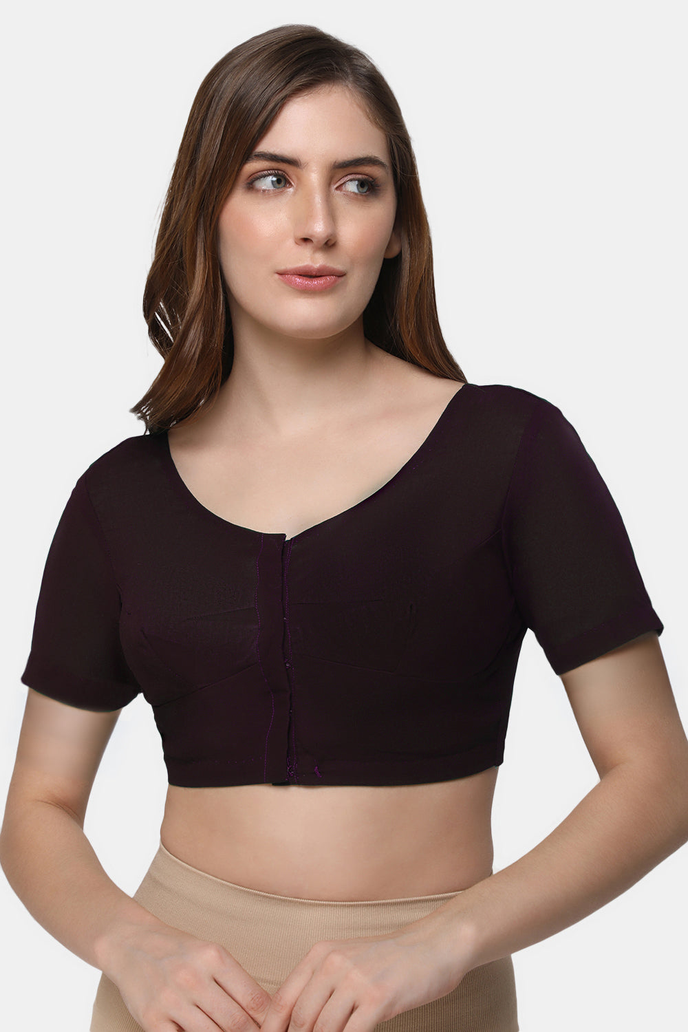 Naidu Hall Women's 2x2 Cotton Saree Blouse | Readymade Round Neck Short Sleeve Woven Cotton Blouse | Plain Traditional Blouse for Cotton, Handloom & Linen Sarees - RNRE