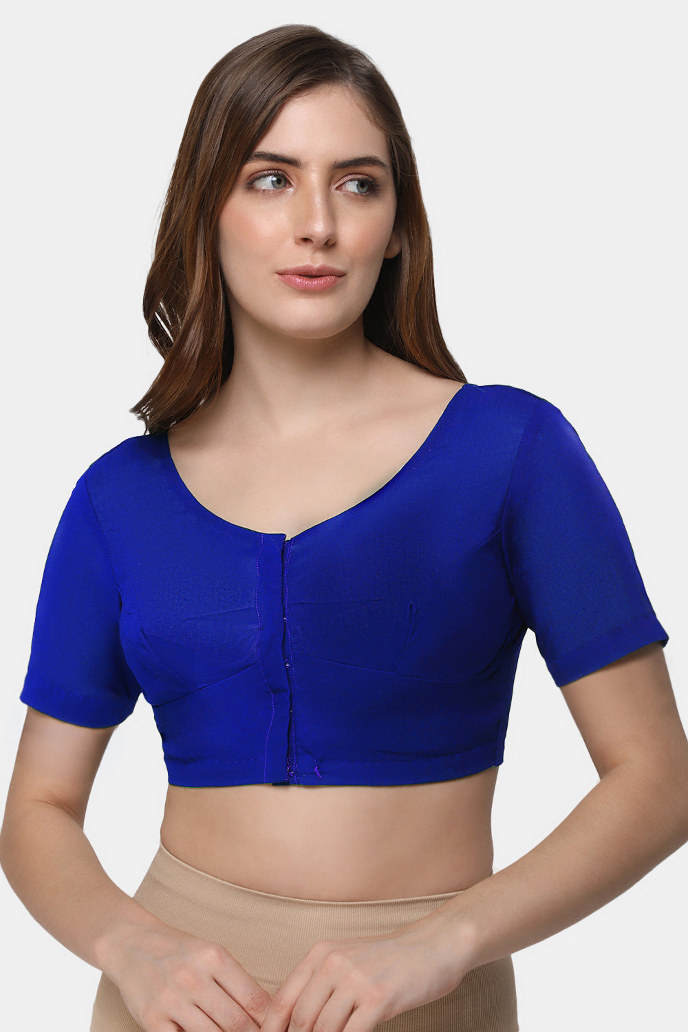 Naidu Hall Women's 2x2 Cotton Saree Blouse | Readymade Round Neck Short Sleeve Woven Cotton Blouse | Plain Traditional Blouse for Cotton, Handloom & Linen Sarees - RNRE