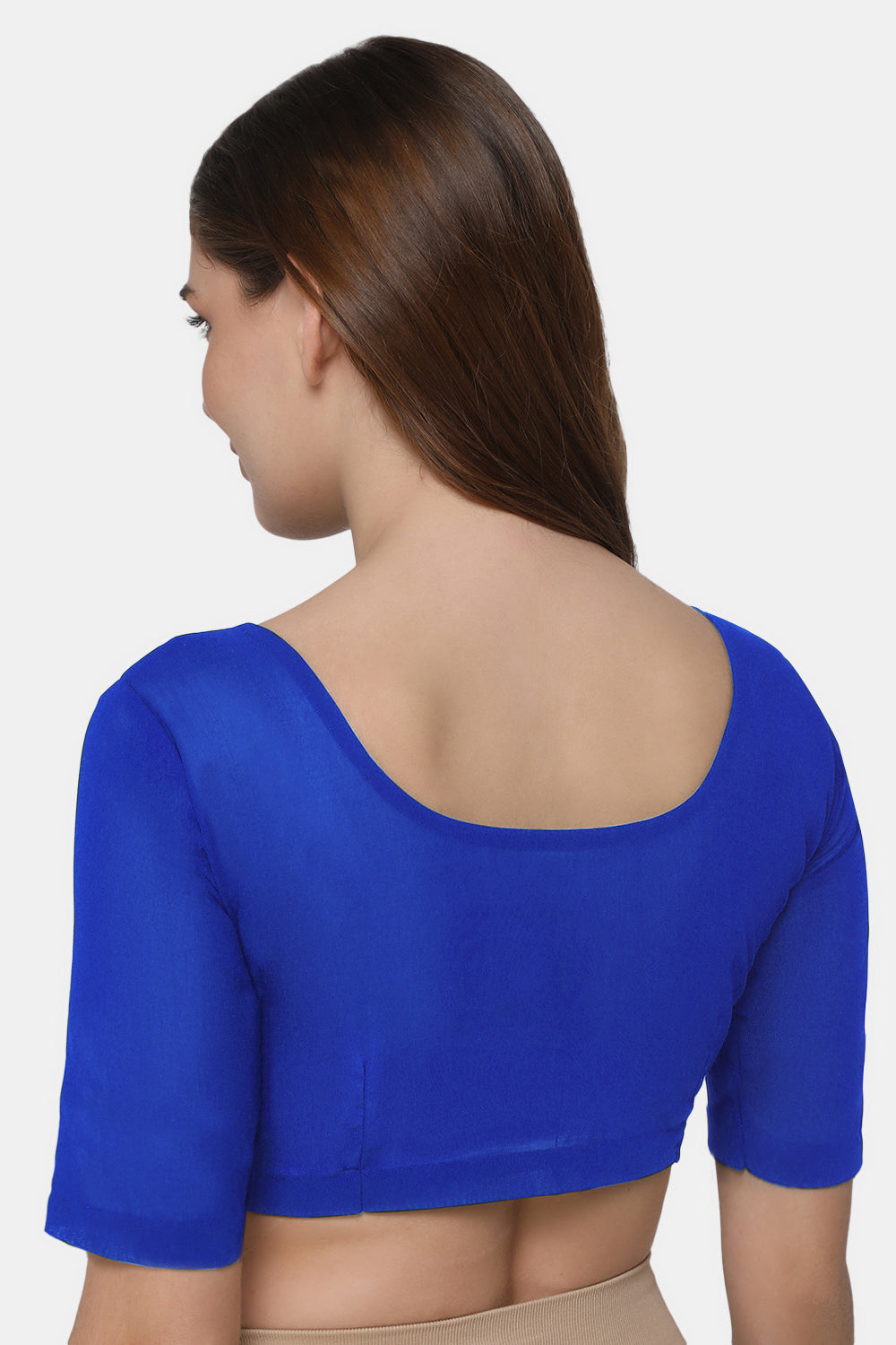 Naidu Hall Women's 2x2 Cotton Saree Blouse | Readymade Round Neck Short Sleeve Woven Cotton Blouse | Plain Traditional Blouse for Cotton, Handloom & Linen Sarees - RNRE