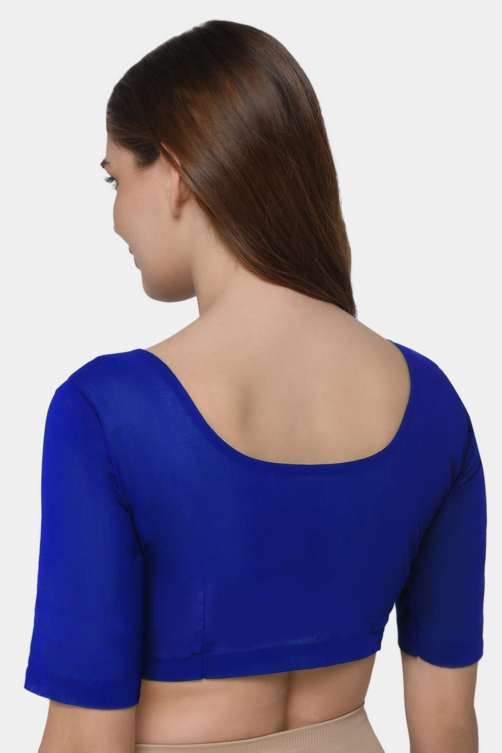 Naidu Hall Women's 2x2 Cotton Saree Blouse | Readymade Round Neck Short Sleeve Woven Cotton Blouse | Plain Traditional Blouse for Cotton, Handloom & Linen Sarees - RNRE